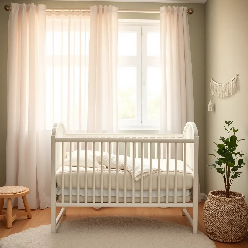 Habitación de bebé con cuna blanca y luz natural