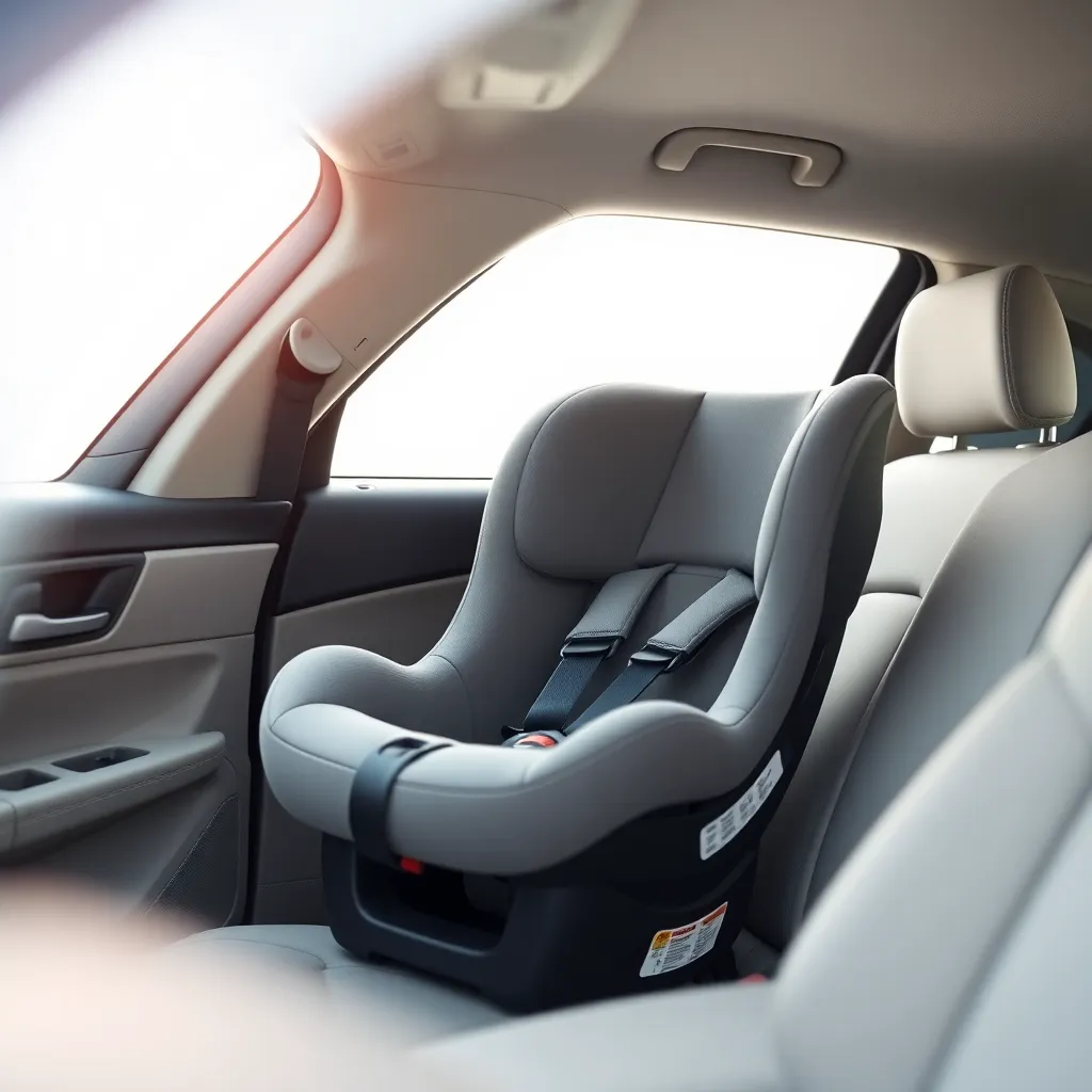 Silla de coche para bebé instalada en el asiento trasero